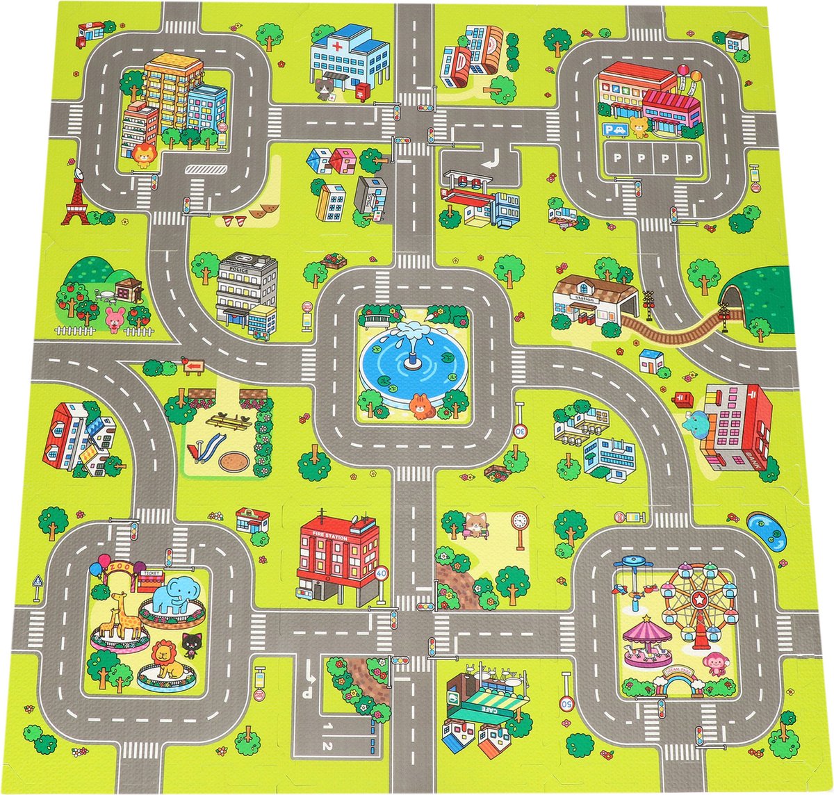 Springos Speelmat | Speelmat Foam | Puzzelmat | Verkeersmat | 9 puzzelstukken